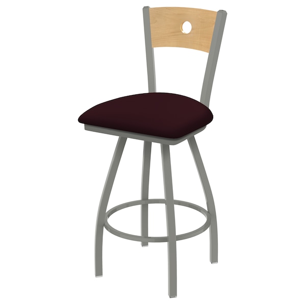 30" Swivel Counter Stool, SS Finish, Nat Back, Canter Bordeaux Seat